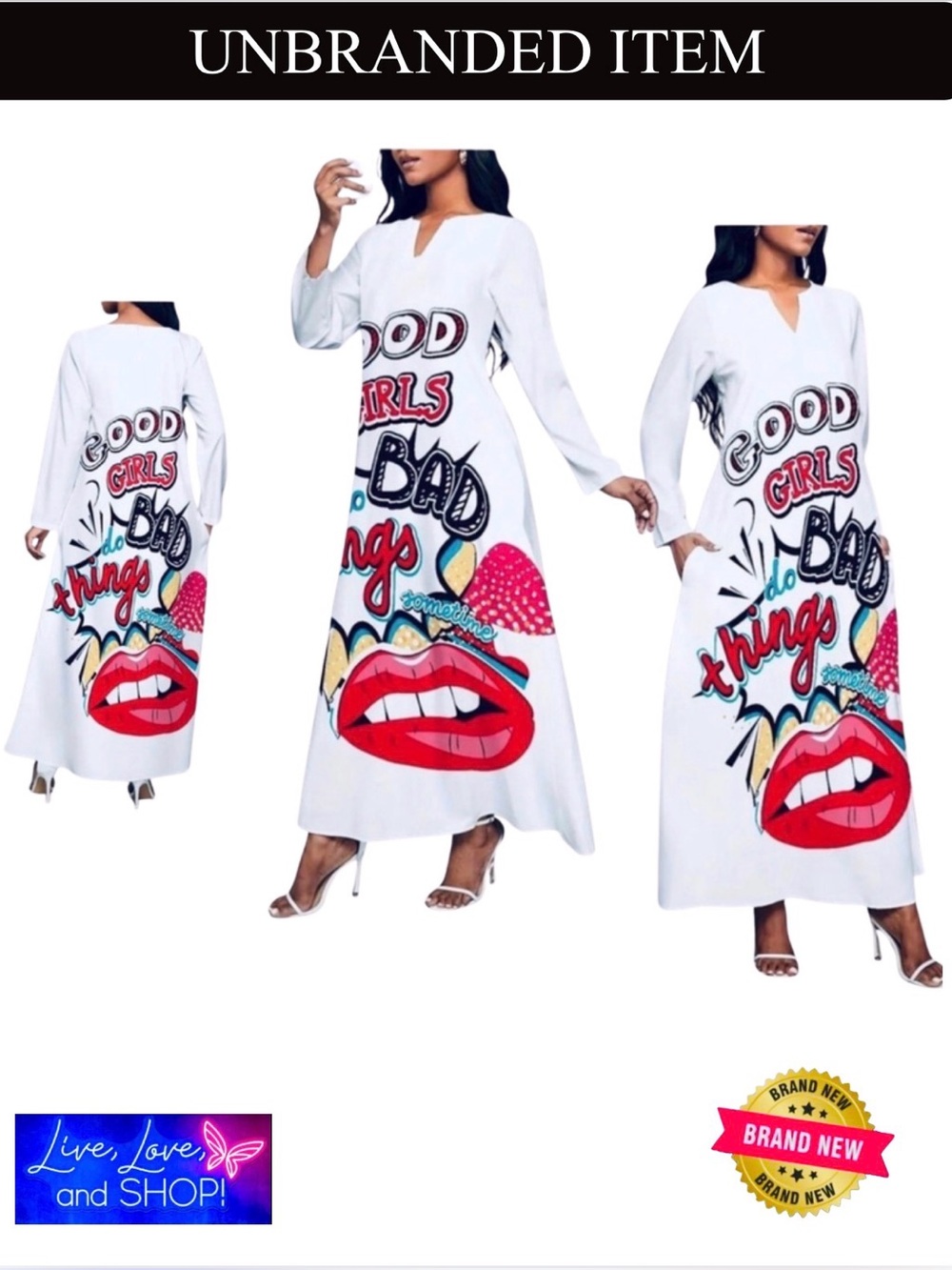 Vintage Style Long Sleeve Abstract Print Crew Neck Fashionable Dress, NWOT